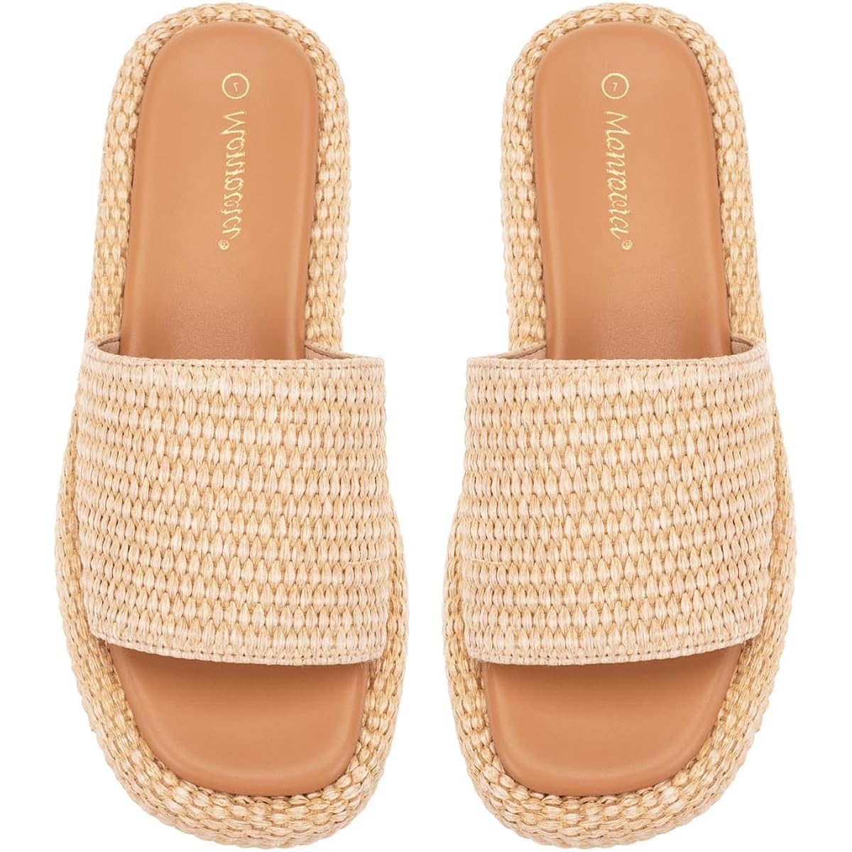 Monrovia Platform Sandals Women Raffia Espadrille Slides, Woven Straw Flatform Beach Sandals Women, Slip On Summer Vacation Shoes, Comfortable Casual Daily Wear