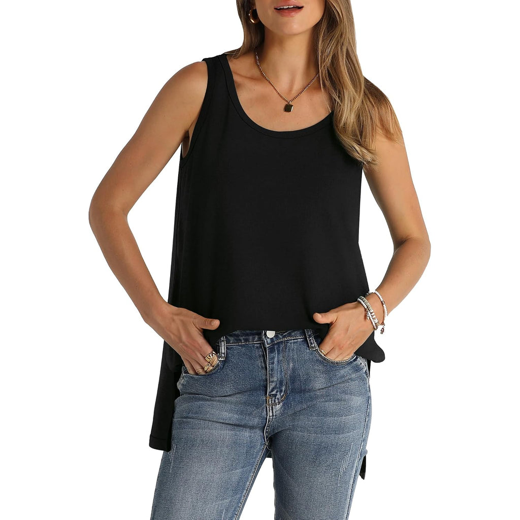 WIHOLL Loose Fit Tank Tops for Women Scoop Neck Summer Side Split Sleeveless Shirts 2026 Fashion