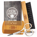 Viking Revolution Beard Comb & Beard Brush Set for Men -- Natural Boar Bristle Brush and Dual Action Pear Wood Comb w/Velvet Travel Pouch - Great for Grooming Beards and Mustaches