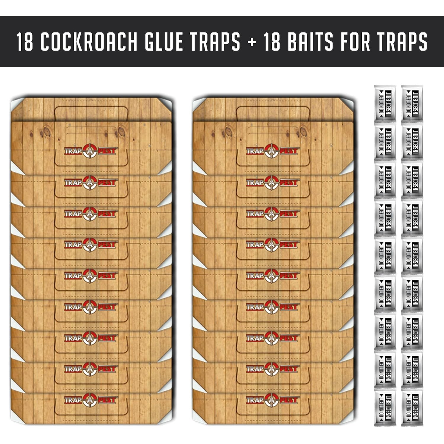 Roach Traps Indoor Sticky (18 Pack) - Glue Traps For Roaches Bug Traps With Roach Bait Traps - Long Lasting Non-Toxic Children And Pet Friendly - Trap A Pest