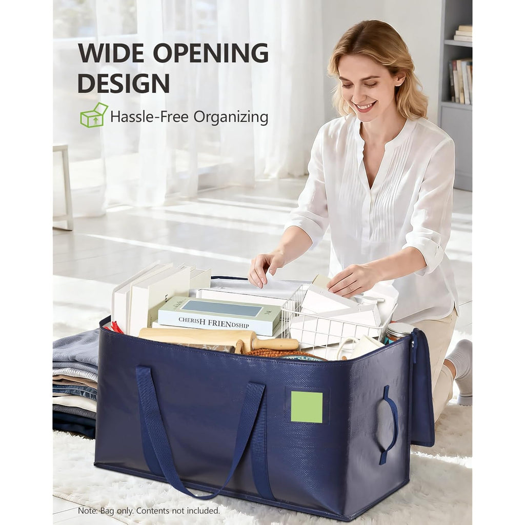 Heavy Duty Moving Bags Extra Large, Premium Storage Bags With Durable Zippers, Reinforced Handles, Moving Supplies For Clothes, Bedding, College Dorm Essentials, 8 Pack Blue