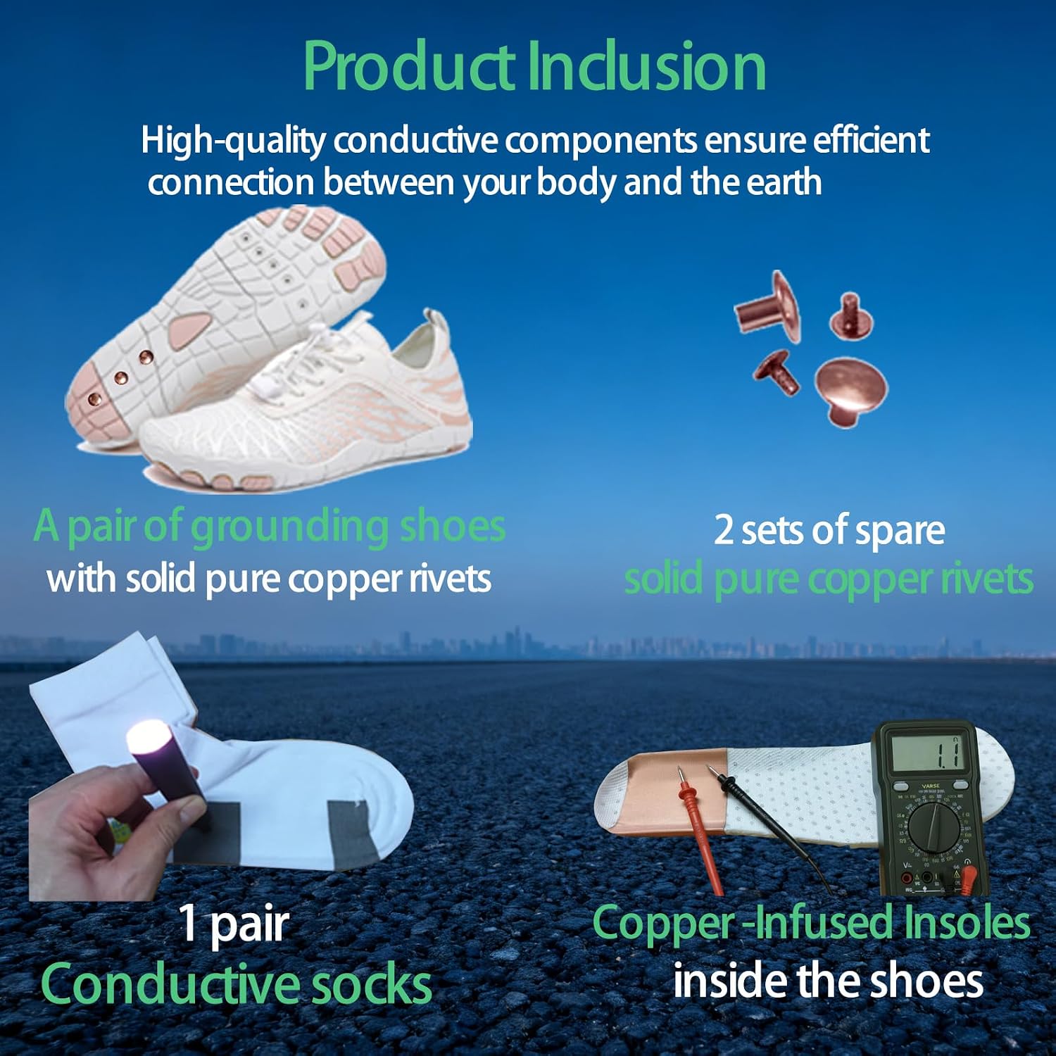 Grounding Shoes Barefoot Shoes With Copper Infused Iinsoles & Conductive Socks, Grounded Footwear For Women Effectively Soft,Comfortable