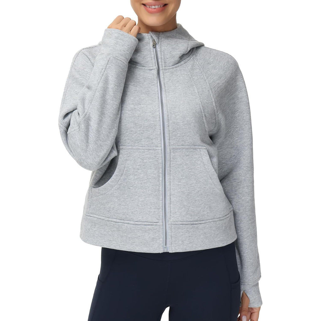 The Gym People Women'S Full-Zip Up Hoodies Jacket Fleece Workout Crop Tops Sweatshirts With Pockets Thumb Hole