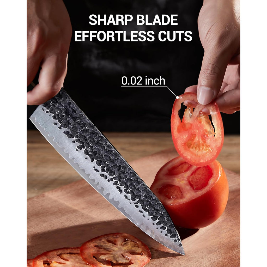 FAMCÜTE 8 Inch Japanese Knife, Hand Forged 5 Layers High Carbon 9CR18MOV Steel Rosewood Handle Chef Knife, Ultra Sharp Durable Professional Kitchen Knife, A Thoughtful Father Day Gifts for Men