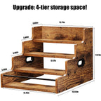 Klm Liquor Bottle Display Shelf, Coffee Syrup Rack Organizer, 4 Step Countertop Liquor Wine Rack, Mini Bar,Liquor Cabinet, Home Retro Bar Shelf Stand For Liquor Whiskey, (Brown)