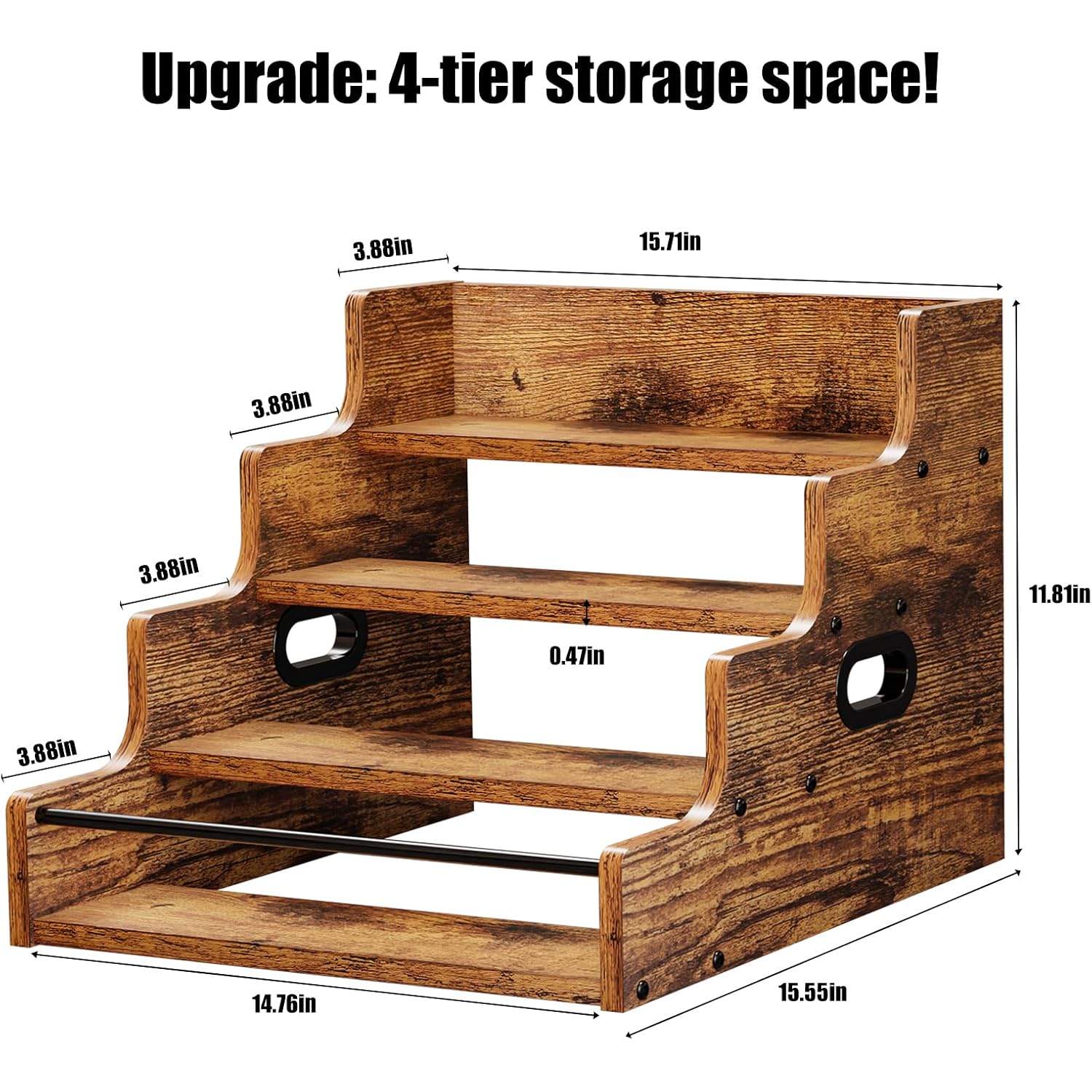 Klm Liquor Bottle Display Shelf, Coffee Syrup Rack Organizer, 4 Step Countertop Liquor Wine Rack, Mini Bar,Liquor Cabinet, Home Retro Bar Shelf Stand For Liquor Whiskey, (Brown)