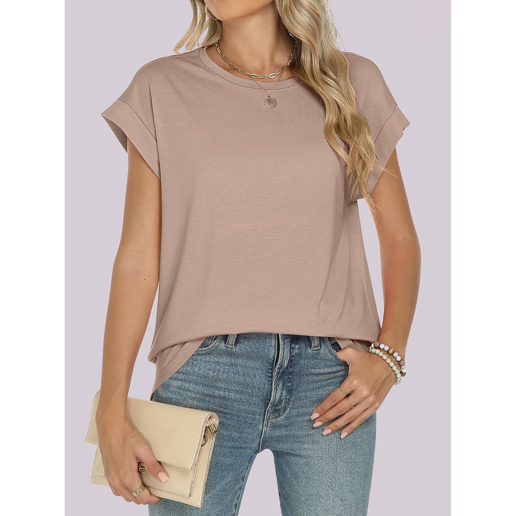 ANRABESS Womens Tops Summer Cap Sleeve Basic Tee Shirts 2026 Trendy Loose Fit Casual Dressy Business Work Tshirts Clothes