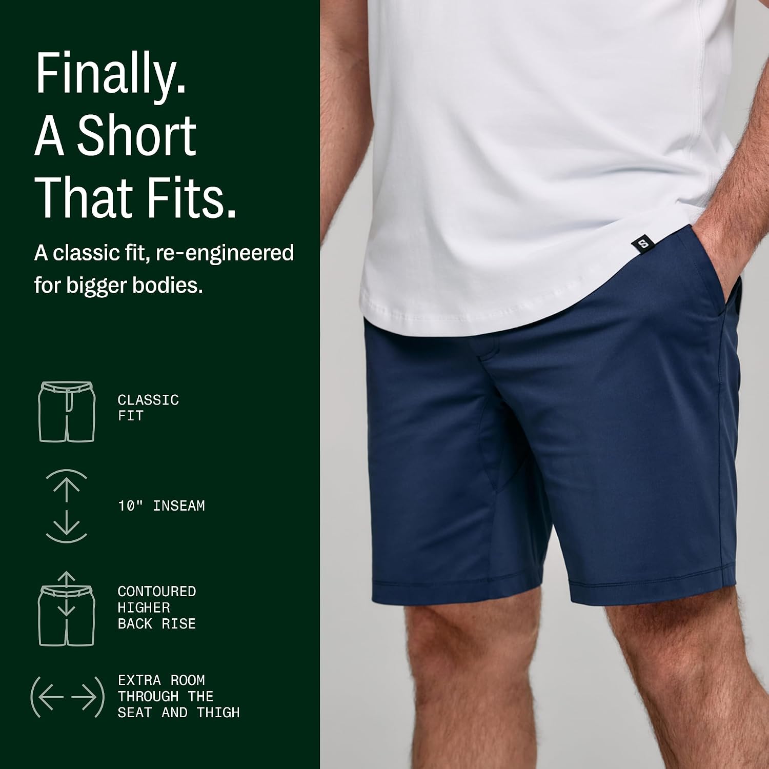 Strongsize Big And Tall 10" Chino Shorts For Men – Interior Stretch Waistband And Button Closure – Up To Size 60
