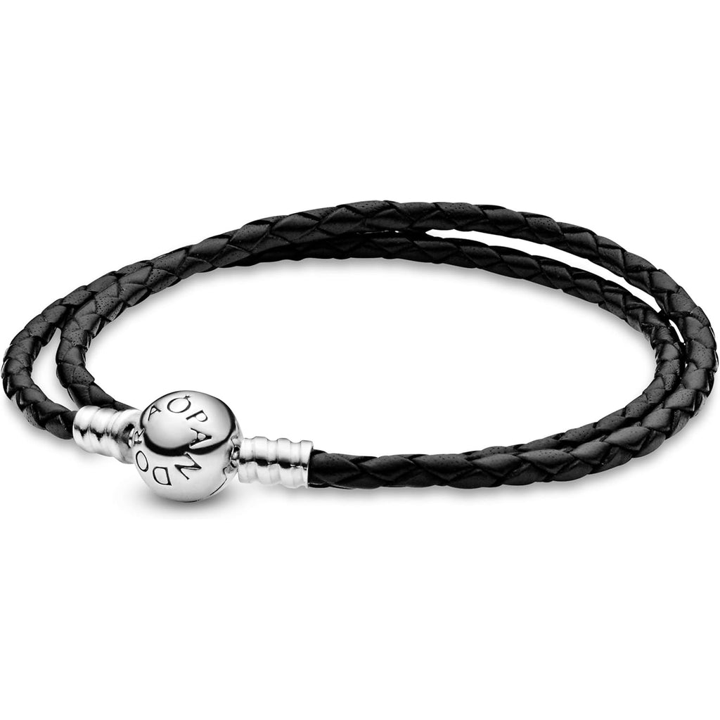 PANDORA Jewelry Leather Charm Sterling Silver Bracelet