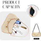 Women'S Boho Seashell Pearl Beaded Straw Clutch Purse Summer Woven Beach Bag Vacation Shoulder Handbags