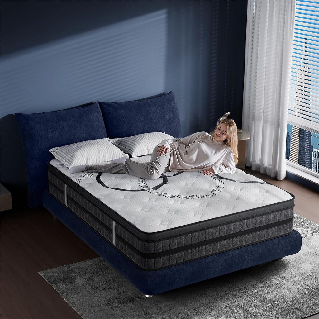 Queen Mattress, 12 Inch Hybrid Queen Size Mattress In A Box, Medium Firm, Memory Foam & Pocketed Springs, Pressure Relief, Certipur-Us Certified& Fiberglass Free, Motion Isolation, 365-Night Trial