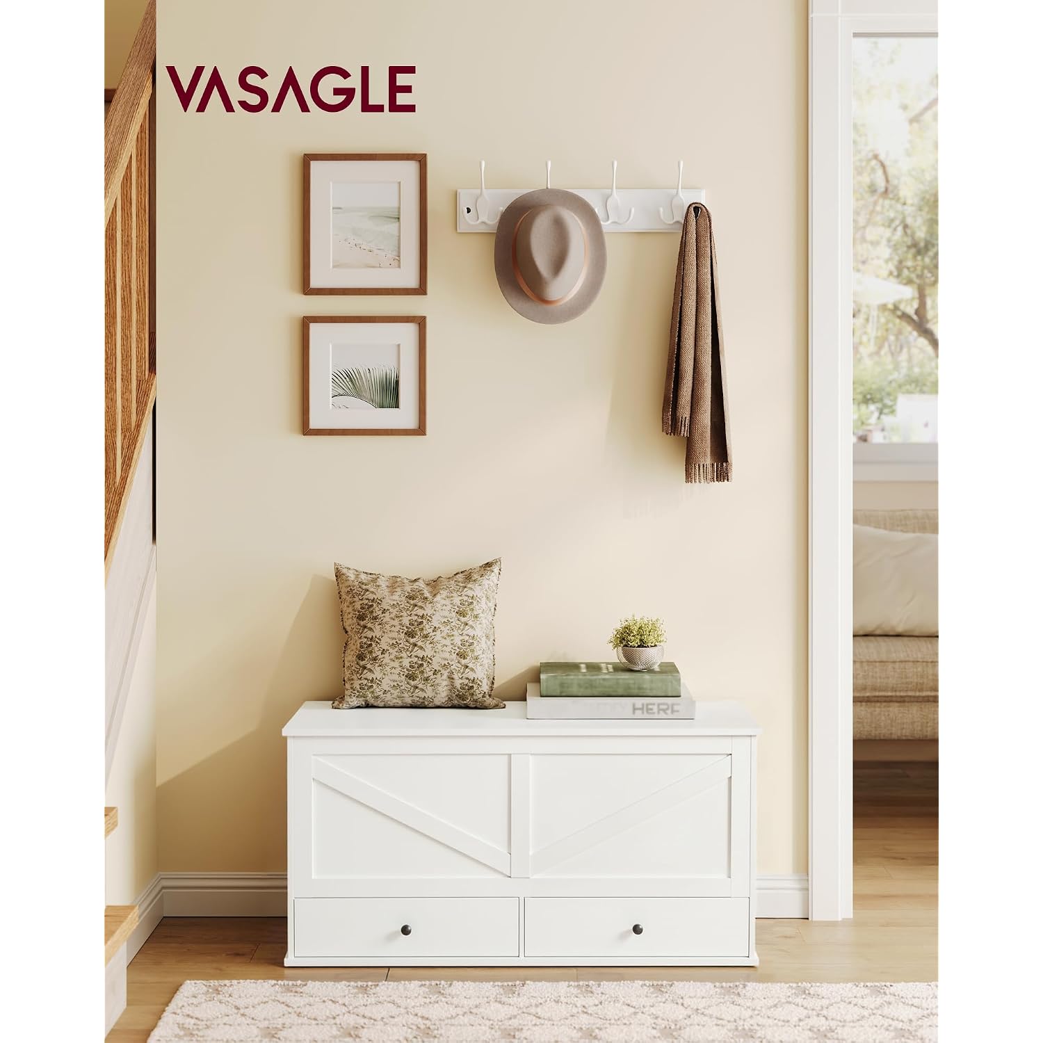 Vasagle Storage Chest, Storage Bench With 2 Fabric Drawers, Farmhouse Style, For Entryway, Bedroom, Living Room, 15.7 X 39.4 X 19.9 Inches, Cloud White Ulsb043W01
