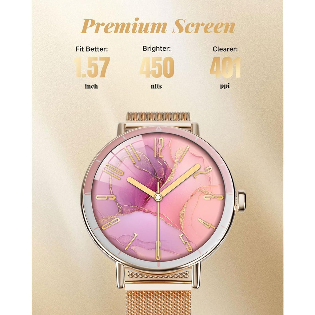 TOOBUR Smart Watch for Women with Two Bands, 40mm HD Smartwatch, Compatible with Android & iOS, Answer/Make Calls, Fitness Watch with Step/Sleep/HR Tracker, IP68, Stylish Gift, Rose Gold