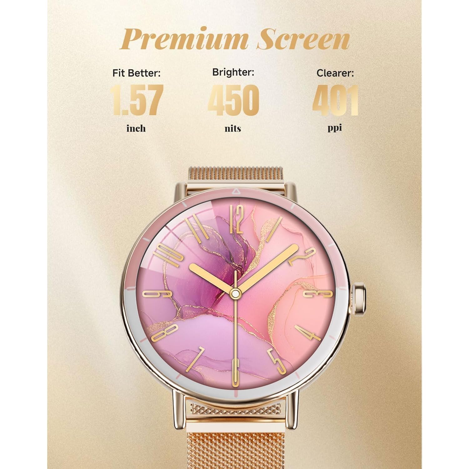 TOOBUR Smart Watch for Women with Two Bands, 40mm HD Smartwatch, Compatible with Android & iOS, Answer/Make Calls, Fitness Watch with Step/Sleep/HR Tracker, IP68, Stylish Gift, Rose Gold