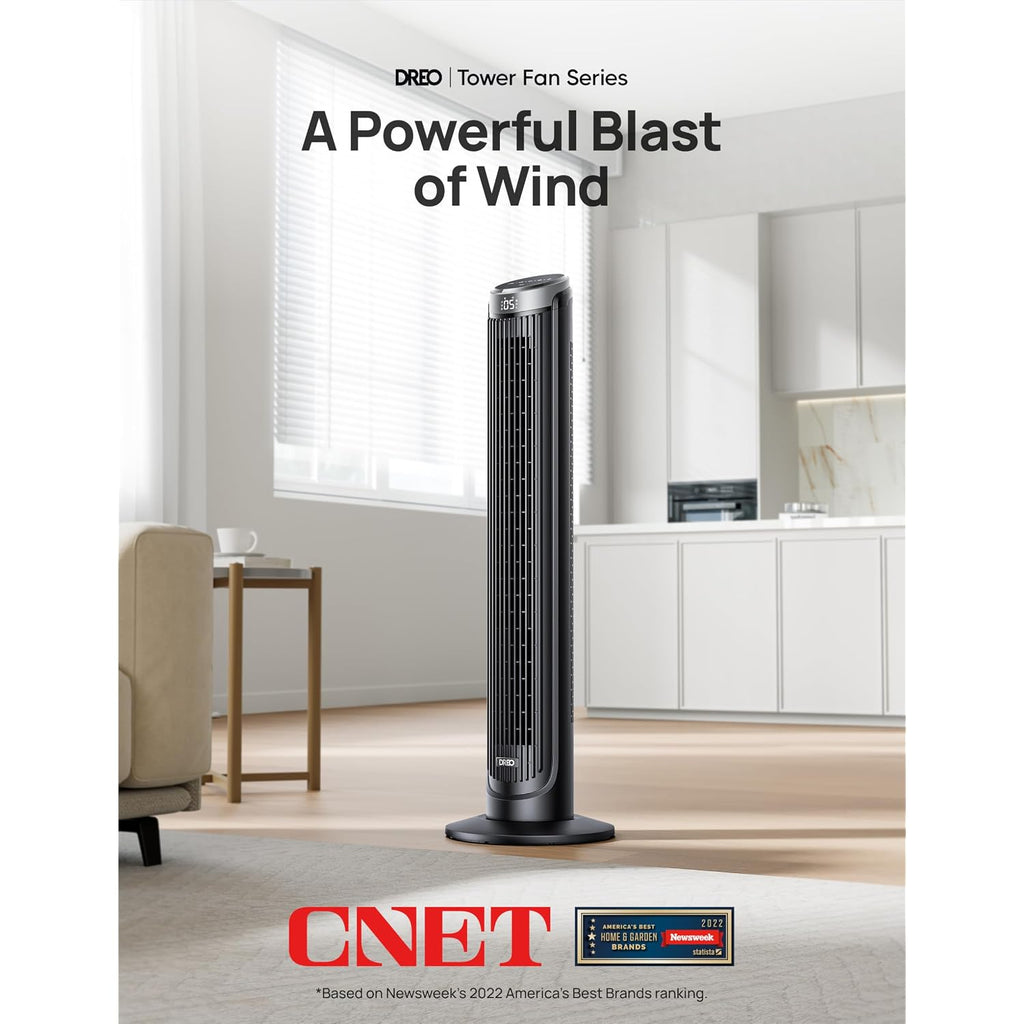 Dreo Tower Fan For Bedroom, 90° Oscillating Fans That Blow Cold Air | 26 Ft/S Powerful Airflow, 28Db Quiet Fan, 5 Speeds, 4 Cooling Modes, 12H Timer, 40" Standing Floor Fan For Home Office
