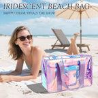 Fammart Iridescent Clear Beach Bags Waterproof Sandproof For Women, Large Jelly Tote Zipper Pool Bag Cruise Essentials 2026