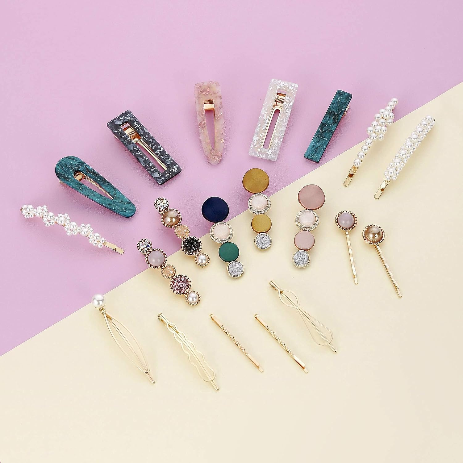 Mehayi 20 Pcs Macaron Pearl Acrylic Resin Fashion Hair Clips Set, Cute Hair Barrettes Bobby Pins, Boho Fancy Hairpin Accessories Headwear Styling Tools, Gifts For Women Girls Decorative Wedding