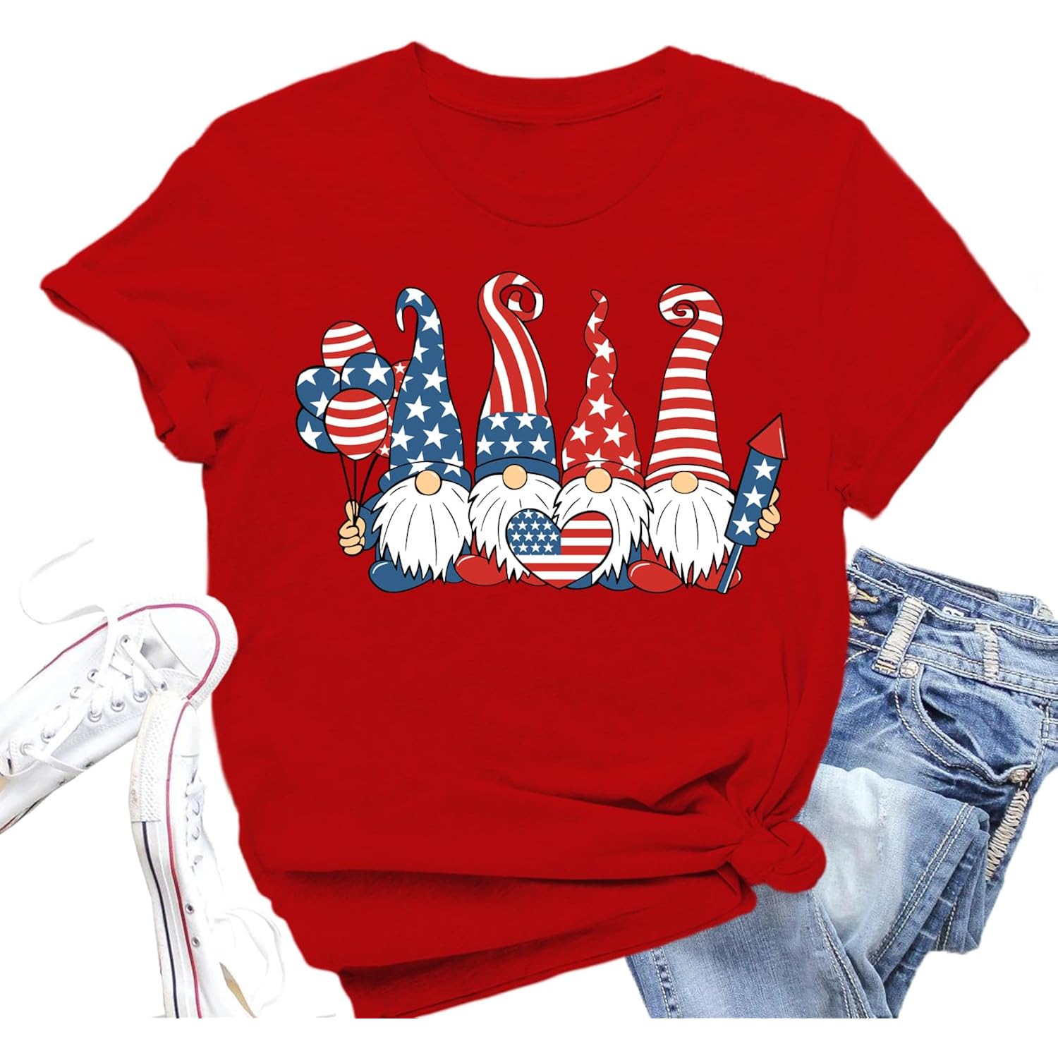 4th of July Shirts Women American Flag Gnomes T-Shirt Patriotic Stars and Stripes Tee Tops