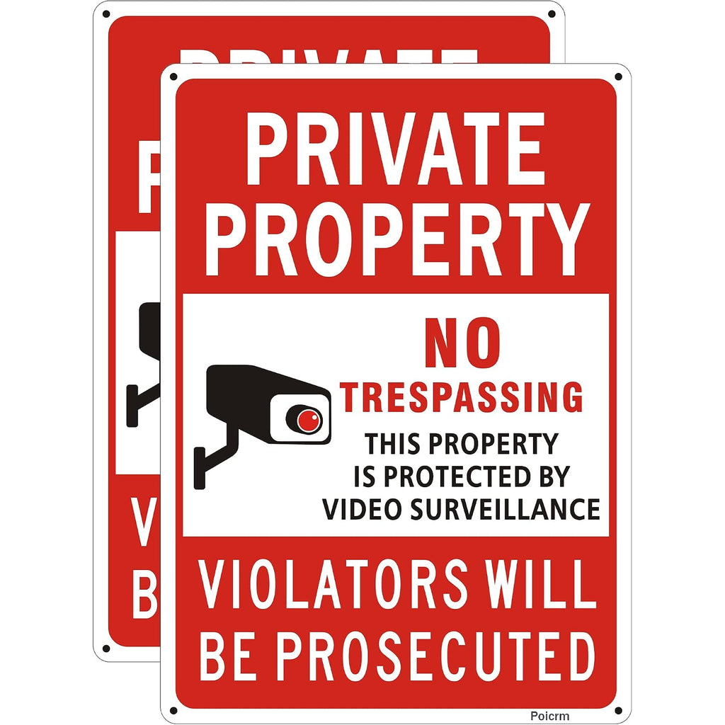 (2 Pack) Large No Trespassing Signs Private Property, Violators Will Be Prosecuted,14"X10".04" Aluminum Reflective Metal Sign,Weather Resistant, Waterproof, Durable Ink, Easy To Mount