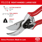 Felco F2 Pruning Shears – 9.25" Swiss-Made Garden Clippers For Professional Pruning | Hand Pruners For Gardening | Garden Tool Cutter With Precision Bypass Blade, Aluminum Body, Replaceable Parts