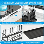 Sink Dish Drying Rack - Expandable Small Dish Rack Over Sinks With Silicone Drying Tray, Dish Drainer For Kitchen Counter With Cutlery Holder, Drying Rack Fit For 14’’-19’’ Kitchen Sink