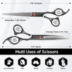 Professional Hair Cutting Scissors Japanese 440C Stainless Steel 7.8 Inch Straight Thinnin Shears Tools For Mother Father Friends' Christmas Gift, Black