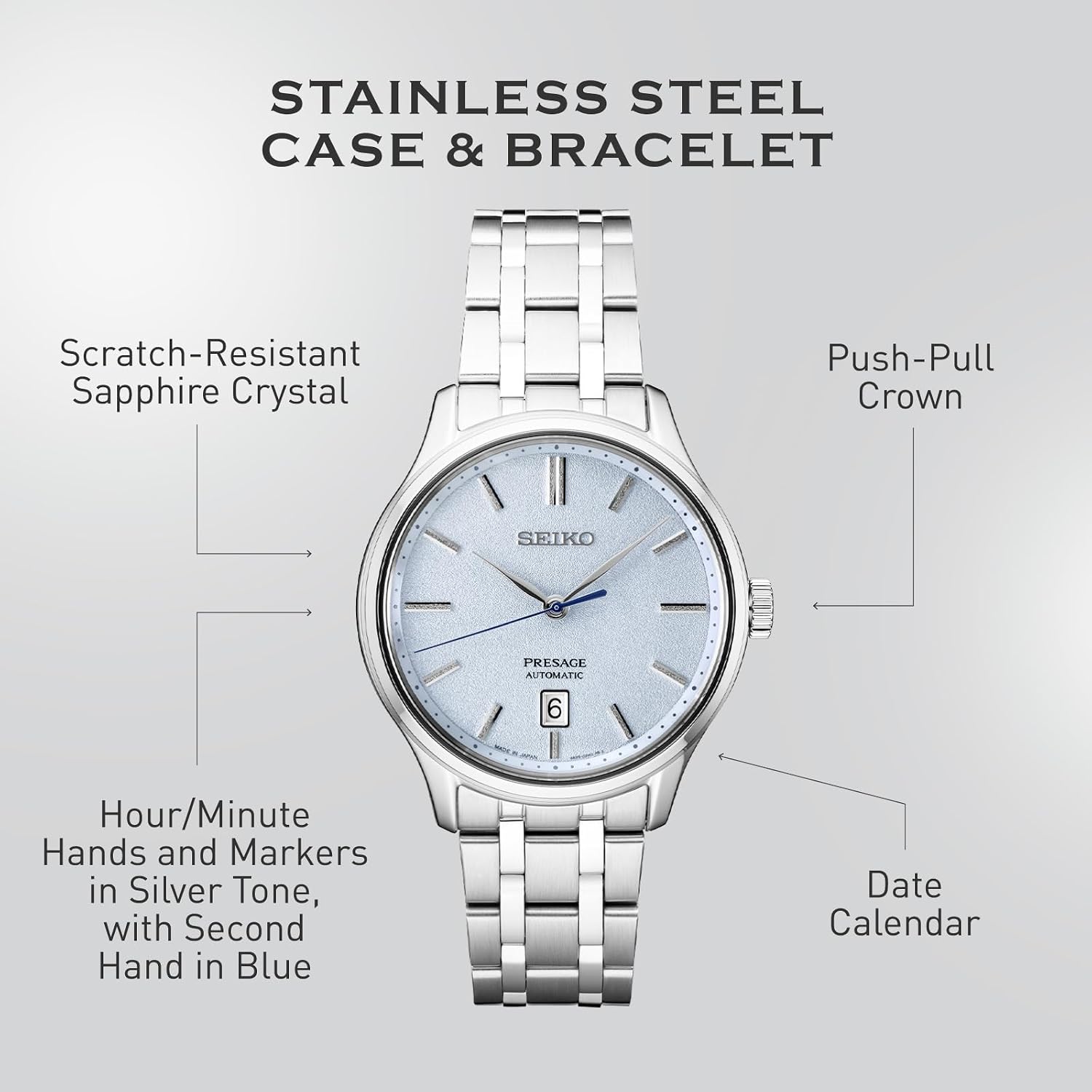 Seiko Srp53- Presage Collection - Patterned Stone Blue Dial - Stainless Steel Wrist Band, Sapphire Crystal Display - Water-Resistant 30M