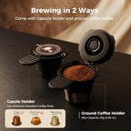 2-In-1 Single Serve Coffee Maker For K Cup Pods & Ground Coffee, 6 To 14 Oz Brew Sizes, Compact Small Brewer With Dual Buttons, Adjustable Drip Tray For Travel Mugs, Silver