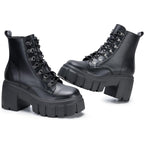 Fitory Women’S Combat Boots Lightweight Lace Up Side Zipper Ankle Botas High Heel Chunky Platform Lug Sole Booties 2026 Size 6-11
