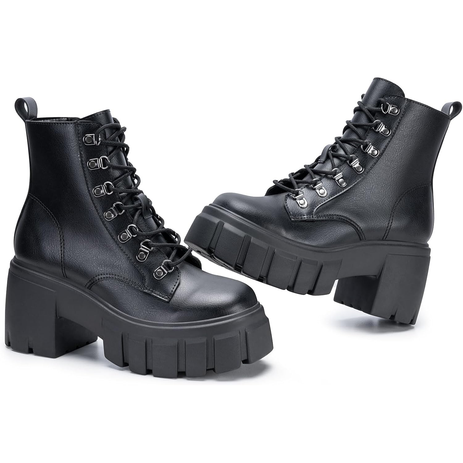Fitory Women’S Combat Boots Lightweight Lace Up Side Zipper Ankle Botas High Heel Chunky Platform Lug Sole Booties 2026 Size 6-11