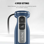 Ninja Immersion Blender and Whisk, Hand Stick Blender, 4 Speeds, with SplatterShield and PanProtect, 4-Cup Blending Vessel, Dishwasher Safe, 5-ft Cord, Ergonomic, Deep Navy, CI201ND