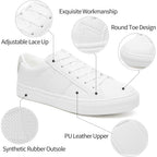 Women'S Fashion Sneakers Pu Leather Casual Shoes White Tennis Low Top Shoes Womens Lace Up Sneakers