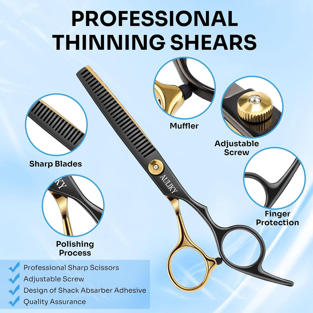 Hair Cutting Scissors Shears Kits, 15 Pcs Professional Stainless Steel Hairdressing Shears Set Thinning Scissors For Barber/Salon/Home/Men/Women/Kids/Adults
