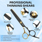 Hair Cutting Scissors Shears Kits, 15 Pcs Professional Stainless Steel Hairdressing Shears Set Thinning Scissors For Barber/Salon/Home/Men/Women/Kids/Adults