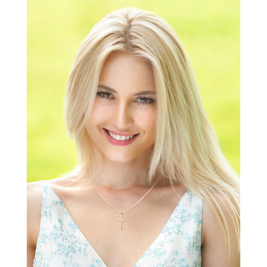 Moissanite Cross Necklace for Women Wife, 18K Gold Filled Sterling Silver Cross Pendant Chain Jewelry, Anniversary Birthday Gifts for Women Wife Her with LED Light-Up Gift Box and Gift Card-1CT