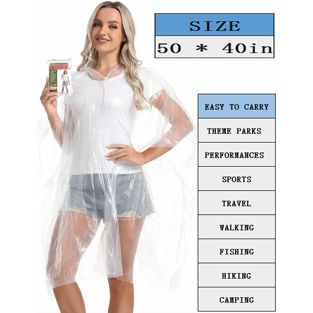 4/6/12 Pack Disposable Rain Ponchos For Adults - Emergency Rain Poncho For Camping Hiking Travelling