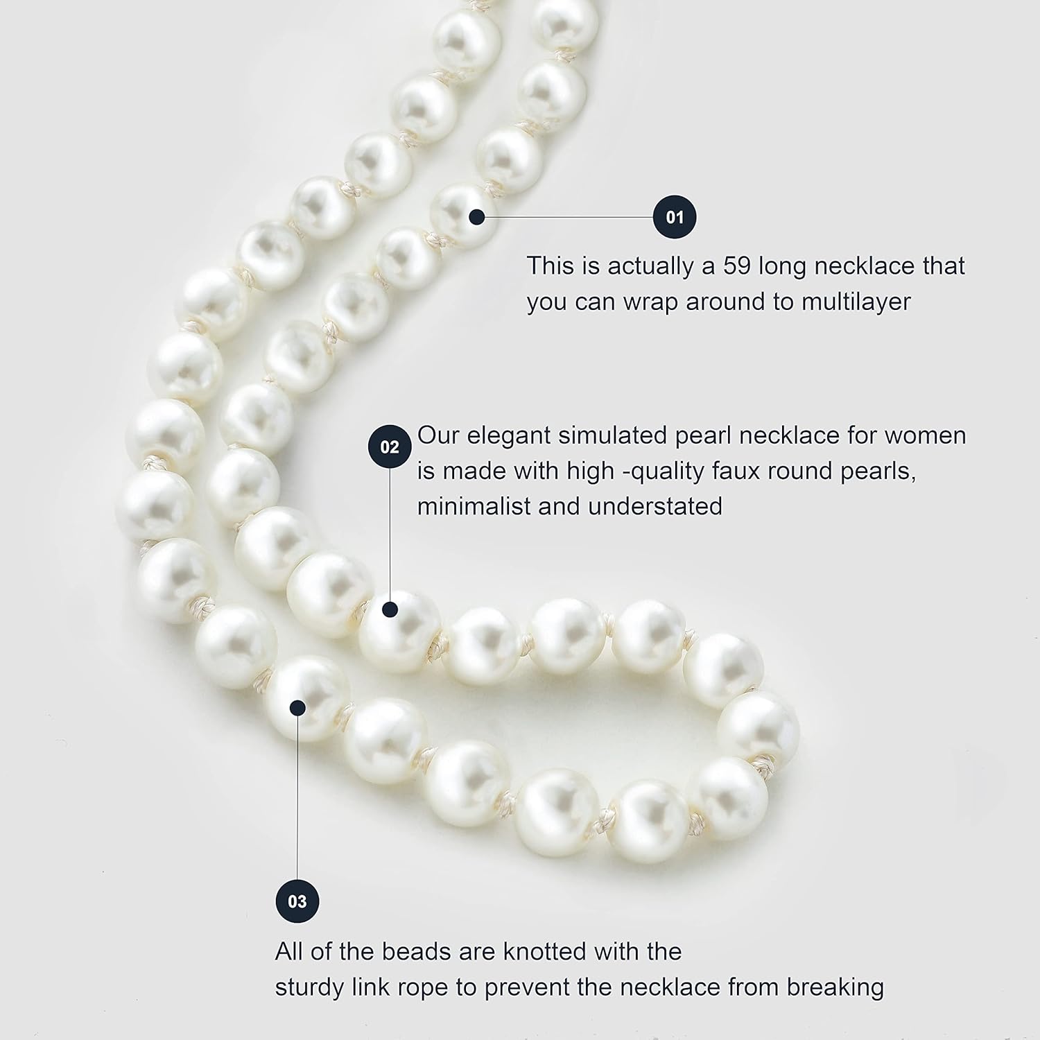 BABEYOND Long Pearl Necklace Faux Pearls Necklace Set Beaded Long Pearls Necklace 1920s Gatsby Costume Jewelry
