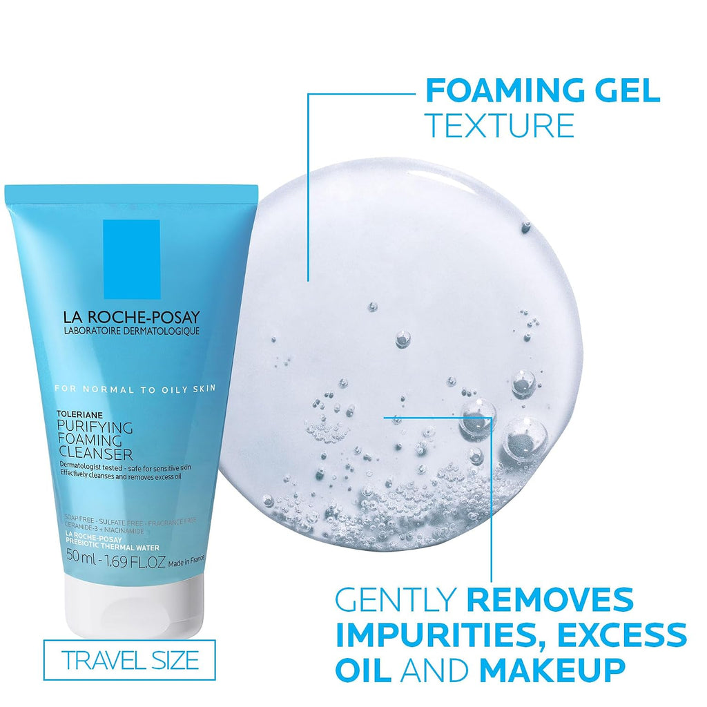 La Roche-Posay Toleraine Skin Care Set, Double Repair Face Moisturizer 100Ml & Purifying Foaming Facial Cleanser 50Ml, Oil Free Moisturizer & Face Wash For Oily Skin, Formulated With Niacinamide