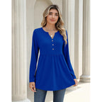 Zeagoo Women Blouses Long Sleeve Shirts Boho Henley V Neck Tops Business Casual Loose Pleated Fashion Clothing