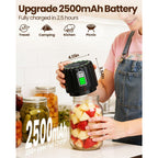 2026 Upgraded Electric Mason Jar Vacuum Sealer Kit with Wide and Regular Mouth Mason Lids -80kpa Automatic Vacuum Pump 2500mAh Battery One Touch Canning Sealing Machine for Food Storage Black