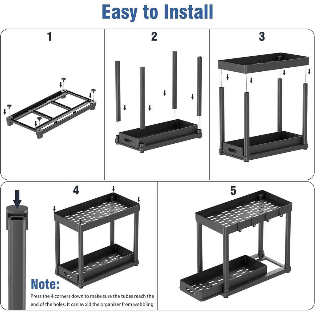 2 Pack Pull-Out Storage Organizers, Under Sink Organizer and Storage for Bathroom & Kitchen,Multi-Purpose Under Cabinet Organizers and storage Black
