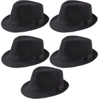 5 Pack Short Brim Fedora Classic Summer Beach Sun Hat Panama Cap for Men Women 5pack-black