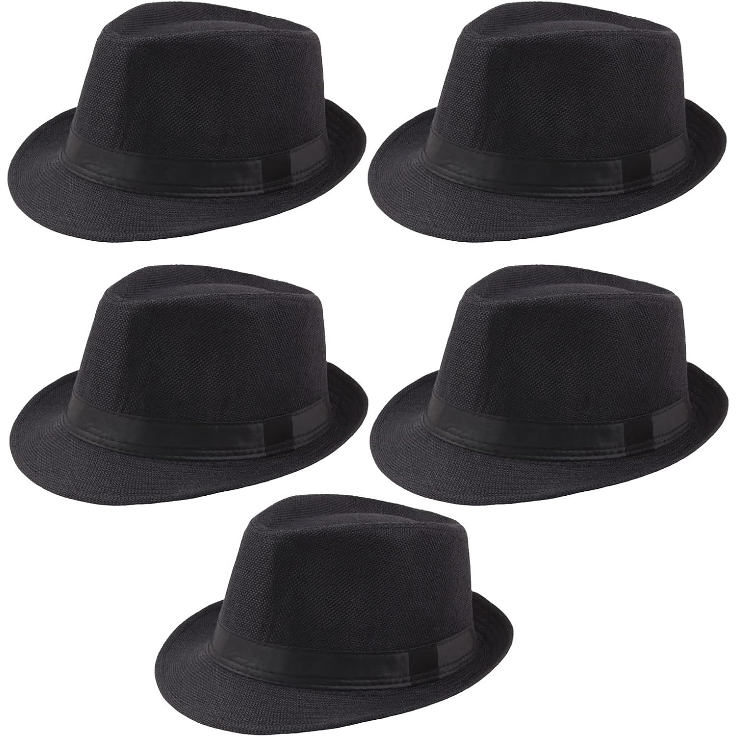 5 Pack Short Brim Fedora Classic Summer Beach Sun Hat Panama Cap for Men Women 5pack-black