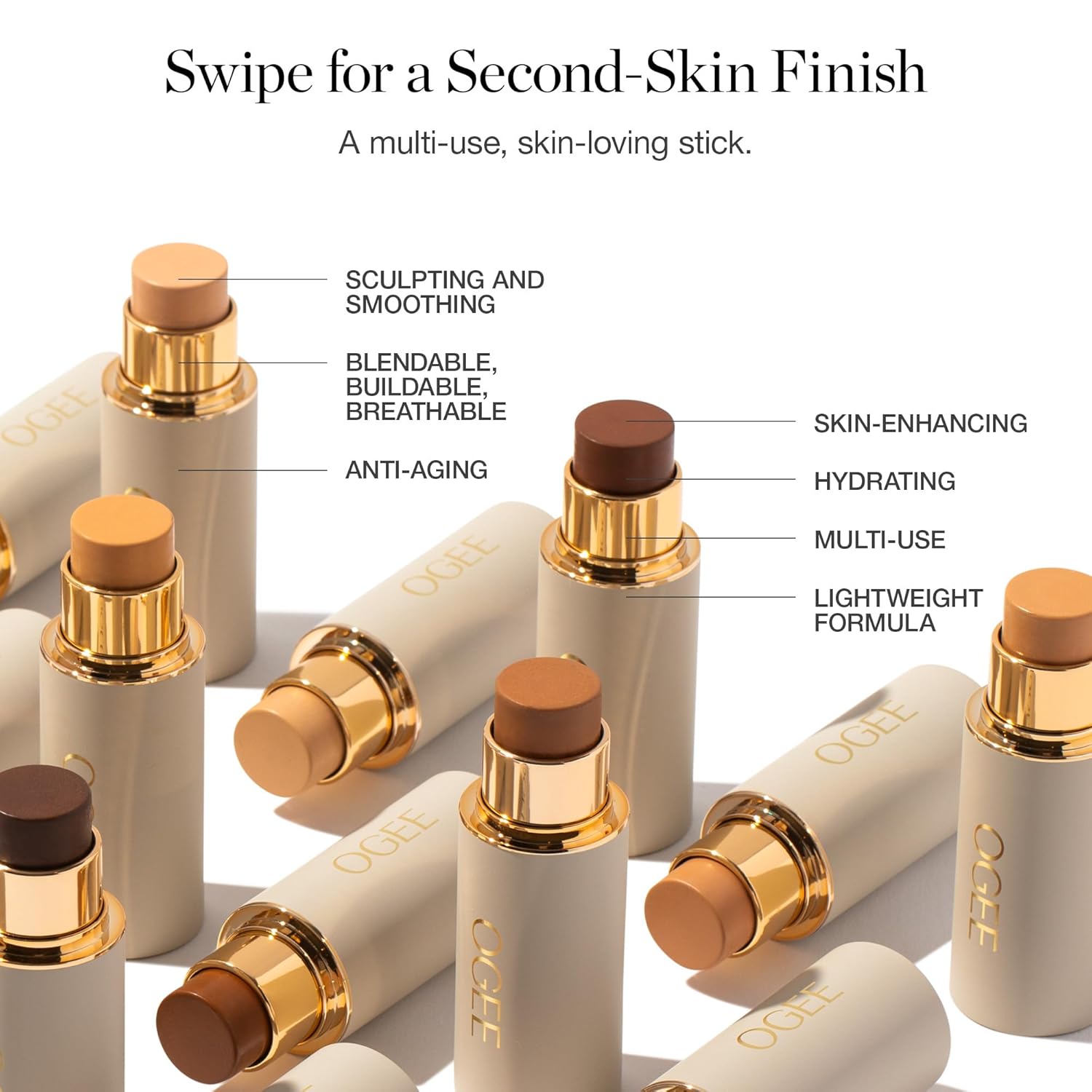 Ogee Sculpted Complexion Foundation Stick (Poplar 0.10C Fair, White-Pink Undertones) Full Coverage Foundation Makeup - Instantly Balance & Even Complexion - 70% Organic Ingredients