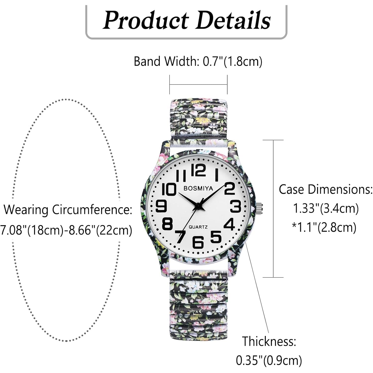 OIDEA Stretch Band Watches for Women: Bohemia Easy Reader Elastic Watch Large Face Big Number Analog Quartz Bracelet Watch Expansion Band Wristwatch