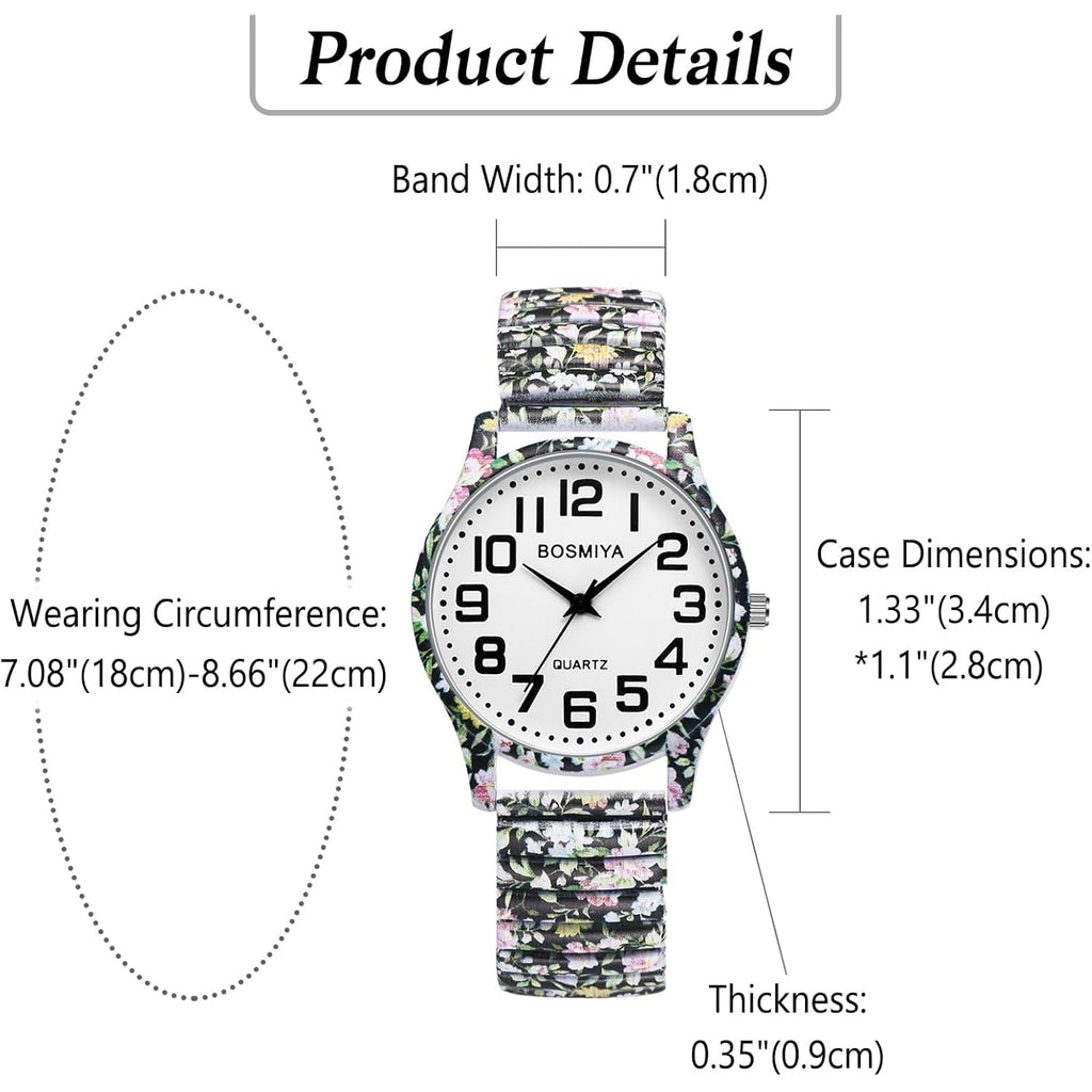 OIDEA Stretch Band Watches for Women: Bohemia Easy Reader Elastic Watch Large Face Big Number Analog Quartz Bracelet Watch Expansion Band Wristwatch