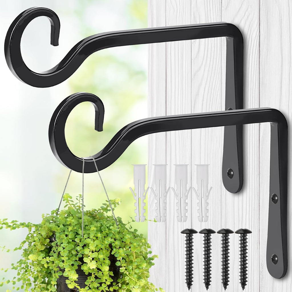 Plant Hangers Outdoor, 2 Pack 6 Inch Plant Hooks For Wall Hanging Plants | Metal Hanging Plant Bracket. Holds Up To 44 Lbs. For Hanging Plants, Bird Feeder, Flower Basket, Wind Chimes, Indoor Outdoor