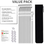Skewers - 17" Kabob Skewers For Grilling, Metal Sticks For Kabobs Stainless Steel Flat Long Shish Kebab Reusable Grill Bbq Barbecue Sticks For Meat Chicken Vegetable, 12 Pack Bonus 14 Inch