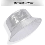 Fumwase Metallic Bucket-Hat Unisex Trendy Fisherman Sun Cap Packable Party Accessories Hats for Men Women Sliver
