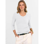 Anrabess Womens 3/4 Length Sleeve Ribbed Knit Tops&Shirts, V Neck Slim Fit Soft Medium Stretch, Summer Casual Basic Outfits